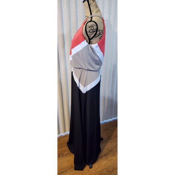 EUC- The London Collection - Maxi Dress- Coral Colorblock - Small - Picture 4 of 7